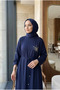 Women's Hijab Stone Embellished Waist and Sleeves Adjustable Lace-Up Long Dress - 4