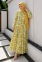 Leaf Patterned Dress with Patch Detail Tsd260261 Yellow - 5