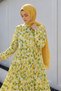 Leaf Patterned Dress with Patch Detail Tsd260261 Yellow - 2