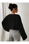 Low Shoulder V-Neck Spanish Sleeve Tricot Crop Sweater - 2