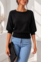 Women's Crew Neck Raglan Cut Black Knitwear Sweater - 2