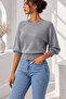 Women's Crew Neck Raglan Cut Gray Knitwear Sweater - 3