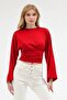 Women's Waist-Seated Blouse with Flawed Sleeves - 2