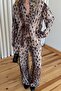 Coffee Leopard Pattern Shirt Pants Satin Set - 906365 - 2