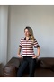Women's Navy Blue Red Striped Cardigan - 3