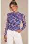 Women's Purple Gathered Double Tulle Blouse Be511