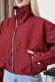 Plaid Patterned Zippered Stand Collar Long Sleeve Oversized Bomber Jacket - 3