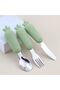 Green Color Figured Premium Children's Bpa Free Stainless Steel Fork-Spoon-Knife Set 12+ Months - 6