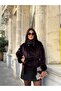 Women's Fox Fur Belted High Collar Lined Special Production Coat - 7