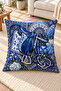 Blue and White Horse and Peacock Patterned Decorative Throw Pillow Cover 43X43 cm – (Double Sided) - 4