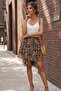 Leopard Patterned Layered Brown Chiffon Mini Skirt with Elastic Waist - 4