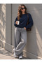 Women's Navy Blue Sweat Modal Fabric Oversize Basic Crew Neck Sweatshirt - 3