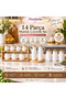 14 Piece Porcelain Set with Bamboo Stands: 2 Daisy Oil Pots, 3 Jars, 7 Spice Sets with Stands, Storage Container, Dowry Set