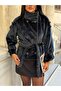 Women's Fox Fur Belted High Collar Lined Special Production Coat - 5