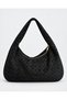 Black Women's Genuine Suede Knitted Textured Shopper Shoulder Bag