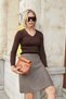 High Waist Lightweight Lycra Fabric Knee Length Bell Skirt-Light Brown Houndstooth - 4