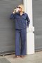 Women's Crush Cupra High-Pocket Elastic Waist Wide-Leg Trousers-Navy Blue - 2