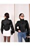 Cup Detail Crop Black Leather Jacket