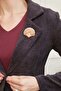 Women's Velvet Denim Collared Long Sleeve Mono Jacket with Pocket Flaps - Brown - 5