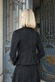 Women's Velvet Denim Collared Long Sleeve Mono Jacket with Pocket Flaps - Navy Blue - 4