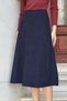Women's Stretchy Premium Velvet Fabric High Waist Long Below Knee Bell Skirt-Navy Blue - 4