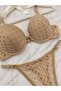 Nude Color Patterned Lace Bra Panty Set with Metal Heart Detail