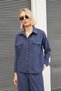 Women's Crush Cupra Collared Long Sleeve Shirt with Pocket Cover-Up - Navy Blue - 3