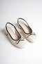 Beige Bow Detail Modern Square Toe Heeled Women's Shoes - 6