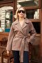 Women's Cashmere Raglan Sleeve Pocketed Collared Lace-Up Coat-Mink
