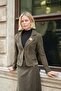 Women's Velvet Denim Collared Long Sleeve Mono Jacket with Pocket Flaps - Khaki - 3