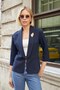 Women's Steel Shawl Collar Flato Pocket Capri Sleeve Jacket-Navy Blue - 3