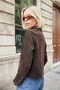 Women's Velvet Denim Collared Pocketed Long Sleeve Short Jacket-Brown - 4