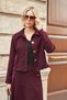 Women's Velvet Denim Collared Pocketed Long Sleeve Short Jacket-Burgundy - 7