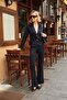 Women's Premium Flexible Steel Fabric High Waist Front and Back Seam Spanish Flare Pants-Navy Blue
