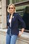 Women's Steel Shawl Collar Flato Pocket Capri Sleeve Jacket-Navy Blue - 5