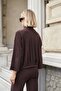 Women's Ribbed Modal Half Fisherman Low Shoulder Long Sleeve Zippered Coat-Brown - 6
