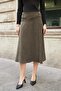 Women's Velvet Denim High Waist Corseted Buttoned Midi Skirt-Khaki - 7