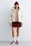 Women's Collared Buttoned Puffer Coat - Ecru - 3