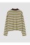 Lcw Vision Green Polo Collar Striped Women's T-Shirt Long Sleeve Interlock - 7