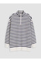 Ozmarka New Season Navy Blue Striped Women's Thick Sweatshirt Tunic