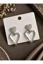 Brass Silver Color Zircon Stone Heart Model Women's Earrings