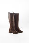 Women's Brown Thick Heeled Blunt Toe Boots with Elastic Back - 5