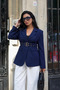 Navy Blue Double Belted Blazer Jacket