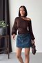 Women's Long Sleeve One-Shoulder Open Chiffon Balloon Sleeve Striped Sandy Fabric Blouse - 3