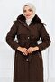Women's Fur Detailed Belted Montana Fabric Coat - 6