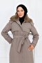 Women's Fur Detailed Belted Montana Fabric Coat - 5