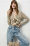 Women's Beige Draped Front Blouse