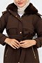 Women's Fur Detailed Belted Montana Fabric Coat - 2