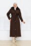 Women's Fur Detailed Belted Montana Fabric Coat - 7