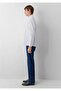 Men's White Striped Shirt Navy Blazer Shirt on White Background - 4